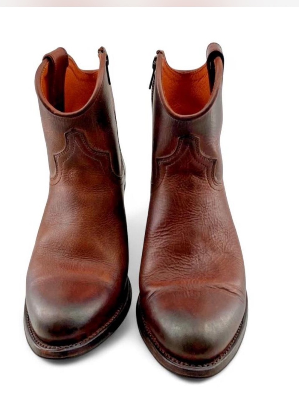 Frye Billy Inside Zip Leather Western  Women’s 10 Cognac Brown Ankle Boots